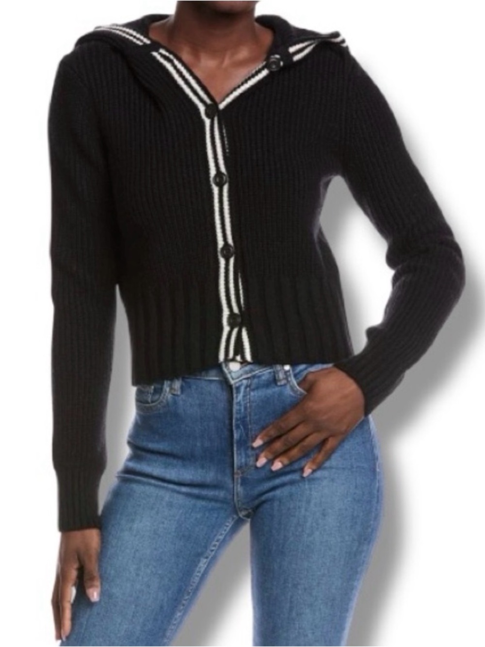 ATM ANTHONY THOMAS MELILLO Hooded Cardigan Sweater Black White Size Medium Wool